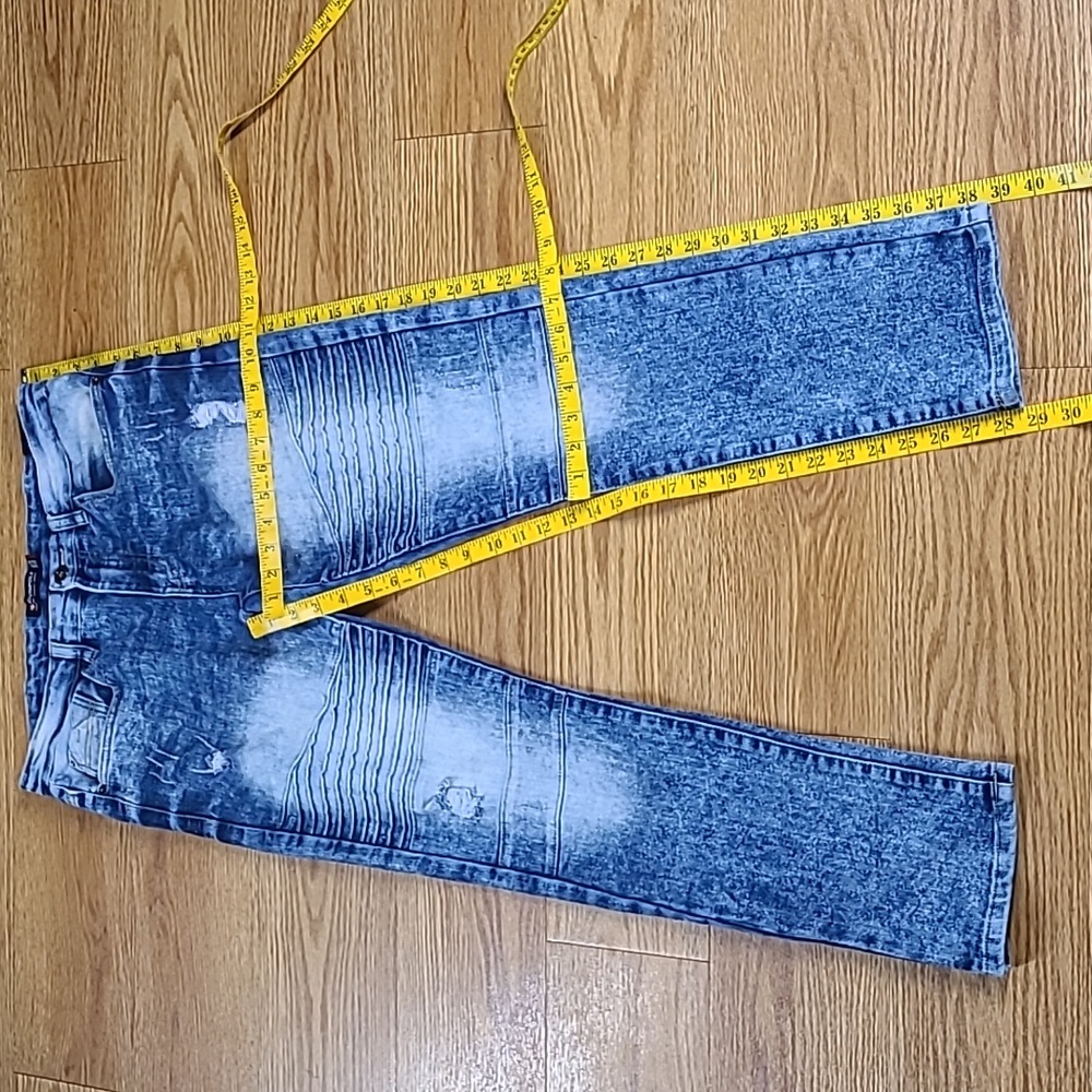 SOUTHPOLE VINTAGE MOTO 32x28.5 MENS ACID WASH STRECH DENIM DISTRESSED BLUE JEANS